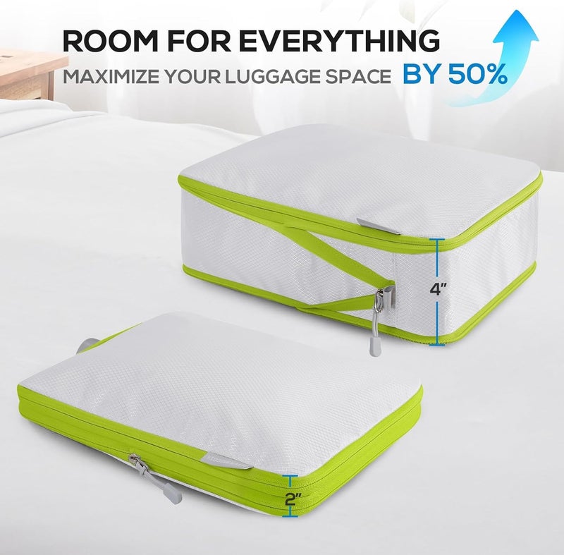 OPLEBEPE Compression Packing Cubes, 6 Set Packing Cubes for Travel Compression, Lightweight Compressible Package Organizer for Carry On and Suitcases, White and Green - Image 3